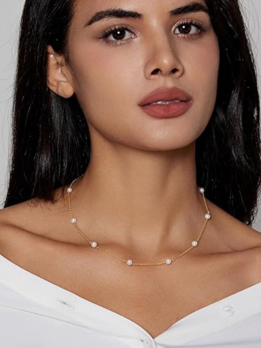 14K Gold Plated Pearl Necklace for Women Dainty Choker Non Tarnish - Picture 5 of 5